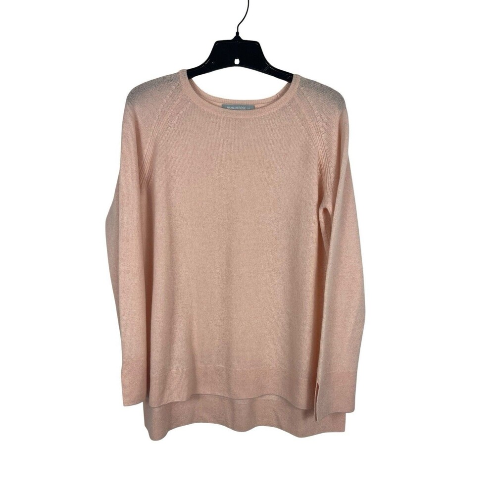 Hannah Rose 100% Cashmere Sweater Womens L Blush Pink Crewneck Soft Luxury